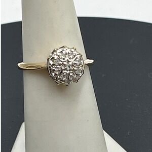 10k Gold Two Tone Round Domed Diamond Cluster Scalloped Setting   Ring Sz 7 Vint